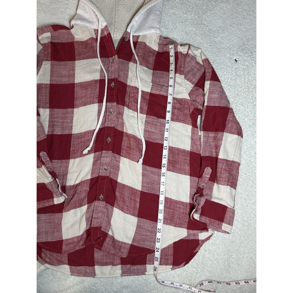 American Eagle Long Sleeve Red/Tan Plaid Button Up Hooded Sweatshirt Sz M - Picture 11 of 11